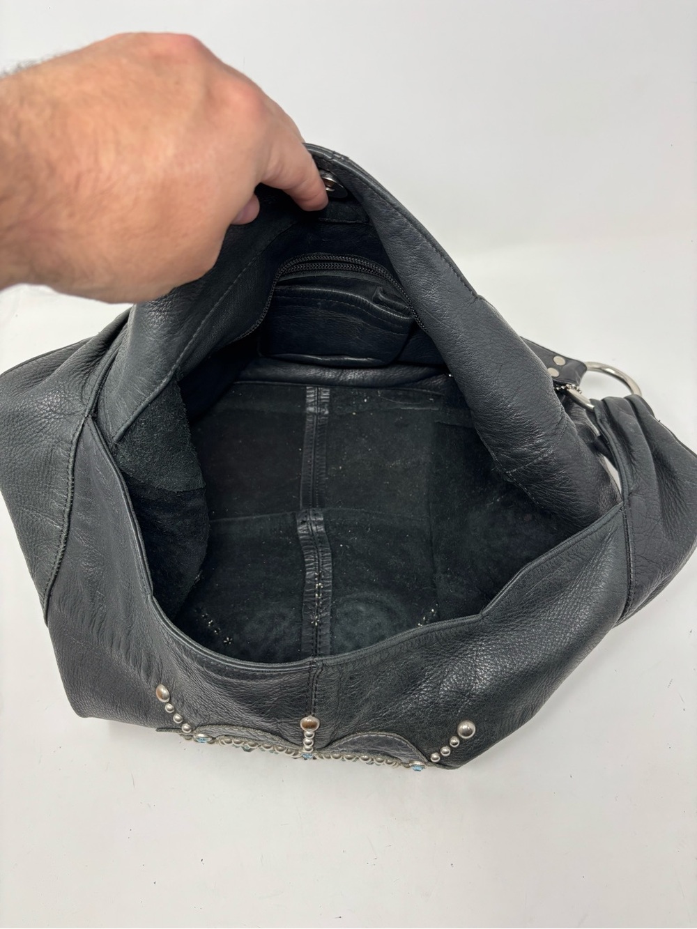 Leatherrock Black leather clover hobo bag purse - Picture 10 of 13